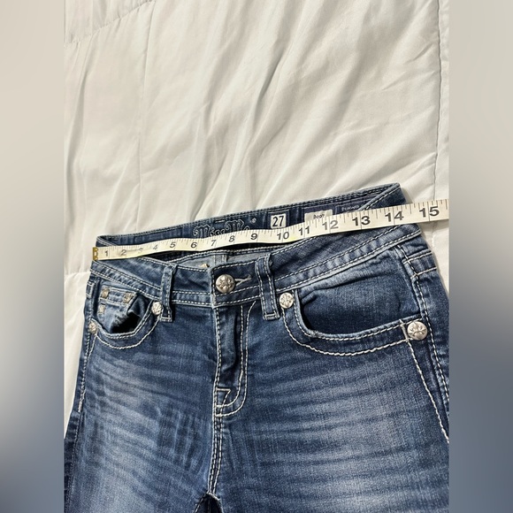Miss Me Bootcut Mid Rise Stretch Embroidered Studded Jeans Blue Medium Wash 27 - Picture 7 of 13